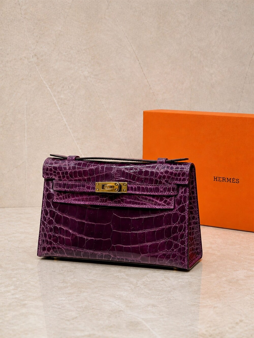 Hermes Kelly Pochette Purple Crocodile Leather Clutch - Picture 2 of 6